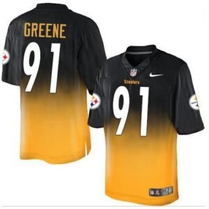 Nike Pittsburgh Steelers #91 Kevin Greene Black/Gold Stitched NFL Elite Fadeaway Fashion Jersey