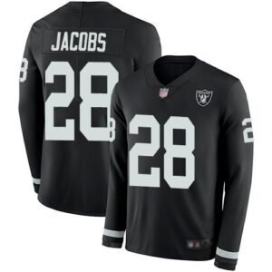 Nike Raiders #28 Josh Jacobs Black Team Color Stitched NFL Limited Therma Long Sleeve Jersey