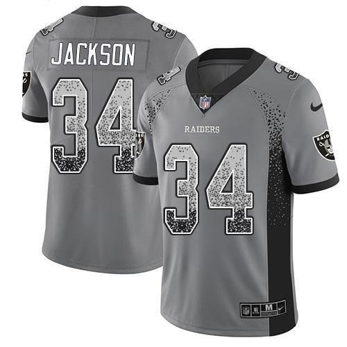 Nike Raiders #34 Bo Jackson Gray Stitched NFL Limited Rush Drift Fashion Jersey