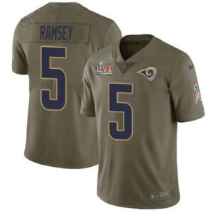 Nike Rams #5 Jalen Ramsey Olive Super Bowl LVI Patch Stitched NFL Limited 2017 Salute To Service Jersey