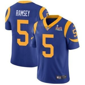 Nike Rams #5 Jalen Ramsey Royal Blue Alternate Super Bowl LVI Patch Stitched NFL Vapor Untouchable Limited Jersey