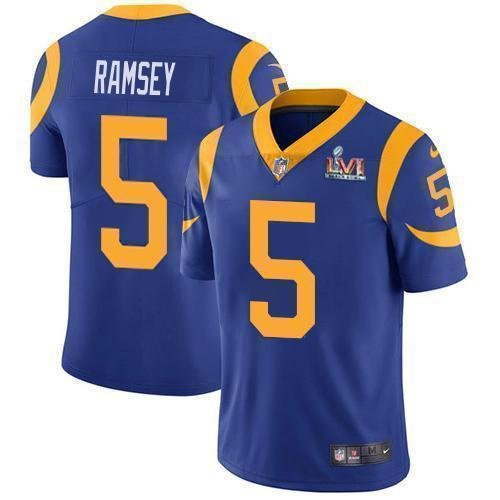 Nike Rams #5 Jalen Ramsey Royal Blue Alternate Super Bowl LVI Patch Stitched NFL Vapor Untouchable Limited Jersey