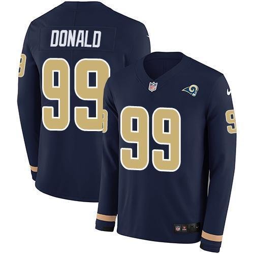 Nike Rams #99 Aaron Donald Navy Blue Team Color Stitched NFL Limited Therma Long Sleeve Jersey