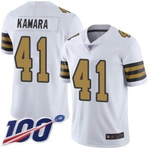 Nike Saints #41 Alvin Kamara White Stitched NFL Limited Rush 100th Season Jersey