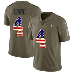 Nike Saints #4 Derek Carr Olive/USA Flag Stitched NFL Limited 2017 Salute To Service Jersey
