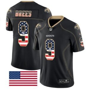 Nike Saints #9 Drew Brees Black Stitched NFL Limited Rush USA Flag Jersey