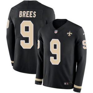 Nike Saints #9 Drew Brees Black Team Color Stitched NFL Limited Therma Long Sleeve Jersey