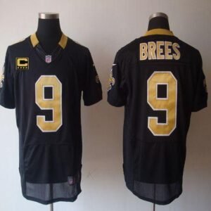 Nike Saints #9 Drew Brees Black Team Color With C Patch Stitched NFL Elite Jersey