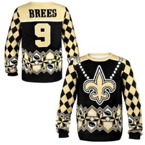 Nike Saints #9 Drew Brees Black/Gold Ugly Sweater