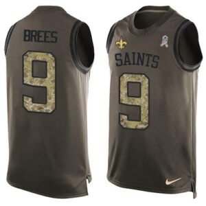 Nike Saints #9 Drew Brees Green Stitched NFL Limited Salute To Service Tank Top Jersey