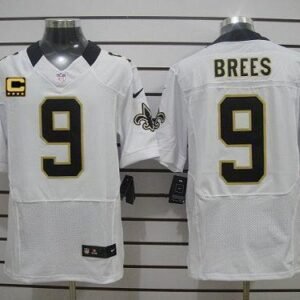 Nike Saints #9 Drew Brees White With C Patch Stitched NFL Elite Jersey