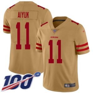 Nike San Francisco 49ers #11 Brandon Aiyuk Gold Stitched NFL Limited Inverted Legend 100th Season Jersey