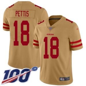 Nike San Francisco 49ers #18 Dante Pettis Gold Stitched NFL Limited Inverted Legend 100th Season Jersey