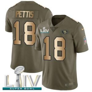 Nike San Francisco 49ers #18 Dante Pettis Olive/Gold Super Bowl LIV 2020 Stitched NFL Limited 2017 Salute To Service Jersey