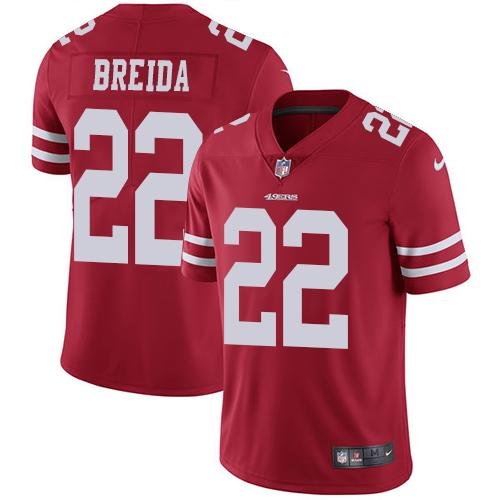 Nike San Francisco 49ers #22 Matt Breida Red Team Color Stitched NFL Vapor Untouchable Limited Jersey