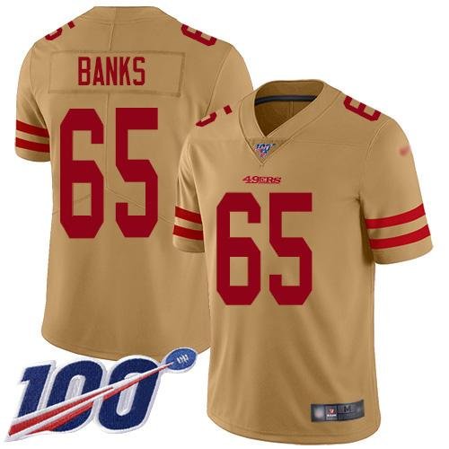 Nike San Francisco 49ers #65 Aaron Banks Gold Stitched NFL Limited Inverted Legend 100th Season Jersey