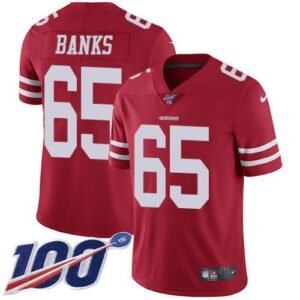 Nike San Francisco 49ers #65 Aaron Banks Red Team Color Stitched NFL 100th Season Vapor Limited Jersey