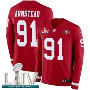 Nike San Francisco 49ers #91 Arik Armstead Red Super Bowl LIV 2020 Team Color Stitched NFL Limited Therma Long Sleeve Jersey