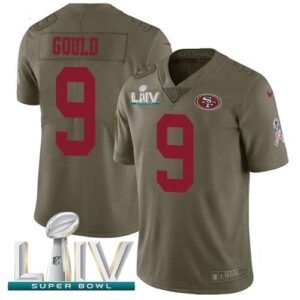 Nike San Francisco 49ers #9 Robbie Gould Olive Super Bowl LIV 2020 Stitched NFL Limited 2017 Salute To Service Jersey