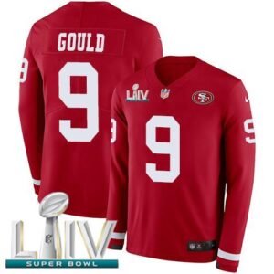 Nike San Francisco 49ers #9 Robbie Gould Red Super Bowl LIV 2020 Team Color Stitched NFL Limited Therma Long Sleeve Jersey