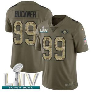 Nike San Francisco 49ers #99 DeForest Buckner Olive/Camo Super Bowl LIV 2020 Stitched NFL Limited 2017 Salute To Service Jersey