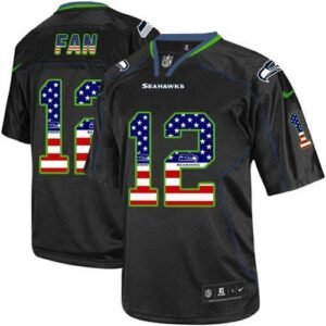 Nike Seahawks #12 Fan Black Stitched NFL Elite USA Flag Fashion Jersey