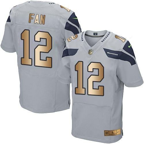 Nike Seahawks #12 Fan Grey Alternate Stitched NFL Elite Gold Jersey