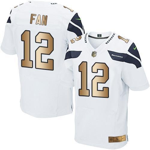 Nike Seahawks #12 Fan White Stitched NFL Elite Gold Jersey