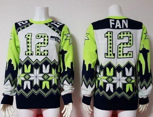 Nike Seahawks #12 Fan White Ugly Sweater