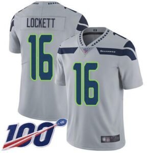 Nike Seahawks #16 Tyler Lockett Grey Alternate Stitched NFL 100th Season Vapor Limited Jersey