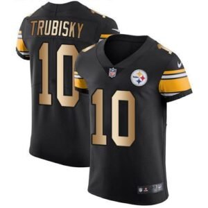Nike Steelers #10 Mitchell Trubisky Black Team Color Stitched NFL Elite Gold Jersey