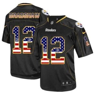Nike Steelers #12 Terry Bradshaw Black Stitched NFL Elite USA Flag Fashion Jersey