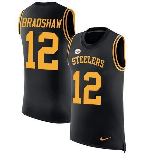 Nike Steelers #12 Terry Bradshaw Black Team Color Stitched NFL Limited Rush Tank Top Jersey