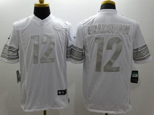 Nike Steelers #12 Terry Bradshaw White Stitched NFL Limited Platinum Jersey