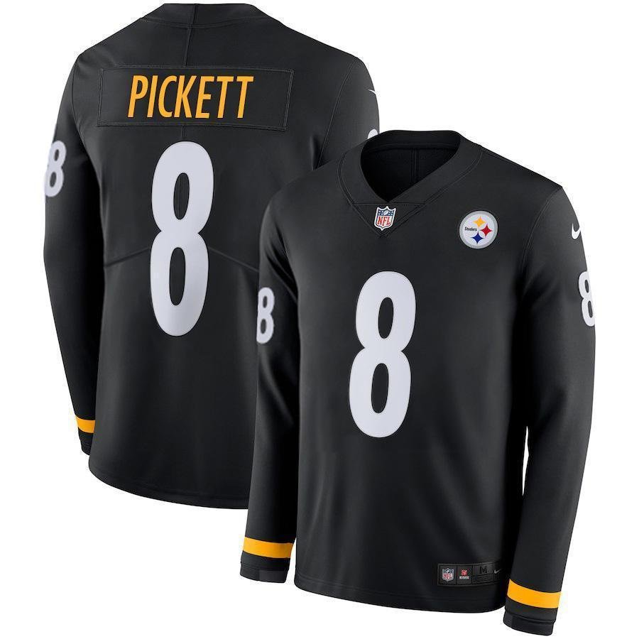 Nike Steelers #8 Kenny Pickett Black Team Color Stitched NFL Limited Therma Long Sleeve Jersey