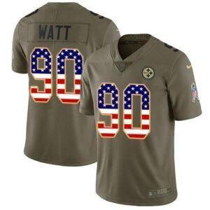 Nike Steelers #90 T. J. Watt Olive/USA Flag Stitched NFL Limited 2017 Salute To Service Jersey