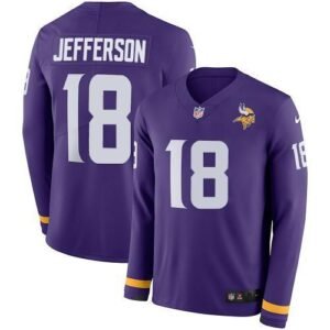 Nike Vikings #18 Justin Jefferson Purple Team Color Stitched NFL Limited Therma Long Sleeve Jersey