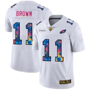 Philadelphia Eagles #11 A.J. Brown White Nike Multi-Color 2020 NFL Crucial Catch Limited NFL Jersey