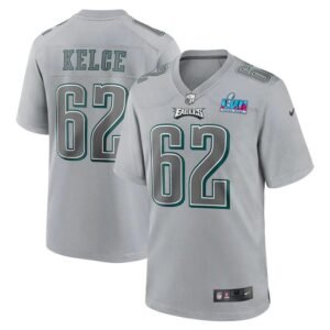 Philadelphia Eagles #62 Jason Kelce Nike Super Bowl LVII Patch Atmosphere Fashion Game Jersey – Gray