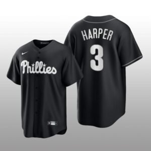 Phillies Bryce Harper All Black Fashion Serise Replica Black White Jersey