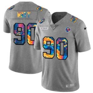 Pittsburgh Steelers #90 T.J. Watt Nike Multi-Color 2020 NFL Crucial Catch NFL Jersey Greyheather
