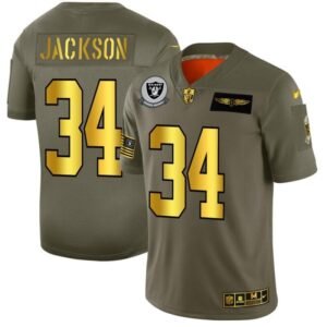 Raiders #34 Bo Jackson NFL Nike Olive Gold 2019 Salute To Service Limited Jersey
