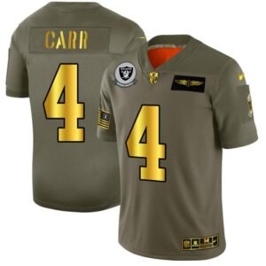 Raiders #4 Derek Carr NFL Nike Olive Gold 2019 Salute To Service Limited Jersey