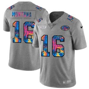 San Francisco 49ers #16 Joe Montana Men’s Nike Multi-Color 2020 NFL Crucial Catch NFL Jersey Greyheather