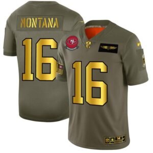 San Francisco 49ers #16 Joe Montana NFL Men’s Nike Olive Gold 2019 Salute To Service Limited Jersey