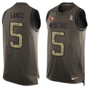 San Francisco 49ers #5 Trey Lance Green Men’s Stitched NFL Limited Salute To Service Tank Top Jersey