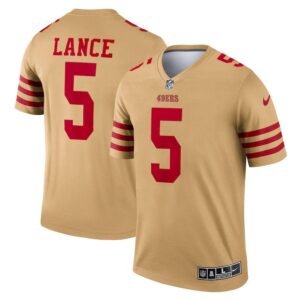 San Francisco 49ers #5 Trey Lance Nike Men’s Gold Inverted Legend Jersey