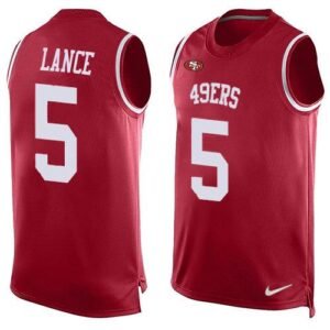 San Francisco 49ers #5 Trey Lance Red Team Color Men’s Stitched NFL Limited Tank Top Jersey