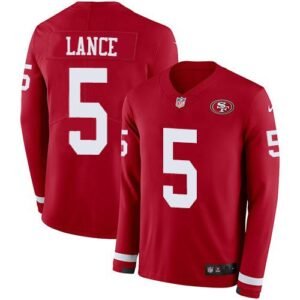 San Francisco 49ers #5 Trey Lance Red Team Color Men’s Stitched NFL Limited Therma Long Sleeve Jersey