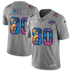 San Francisco 49ers #80 Jerry Rice Men’s Nike Multi-Color 2020 NFL Crucial Catch NFL Jersey Greyheather